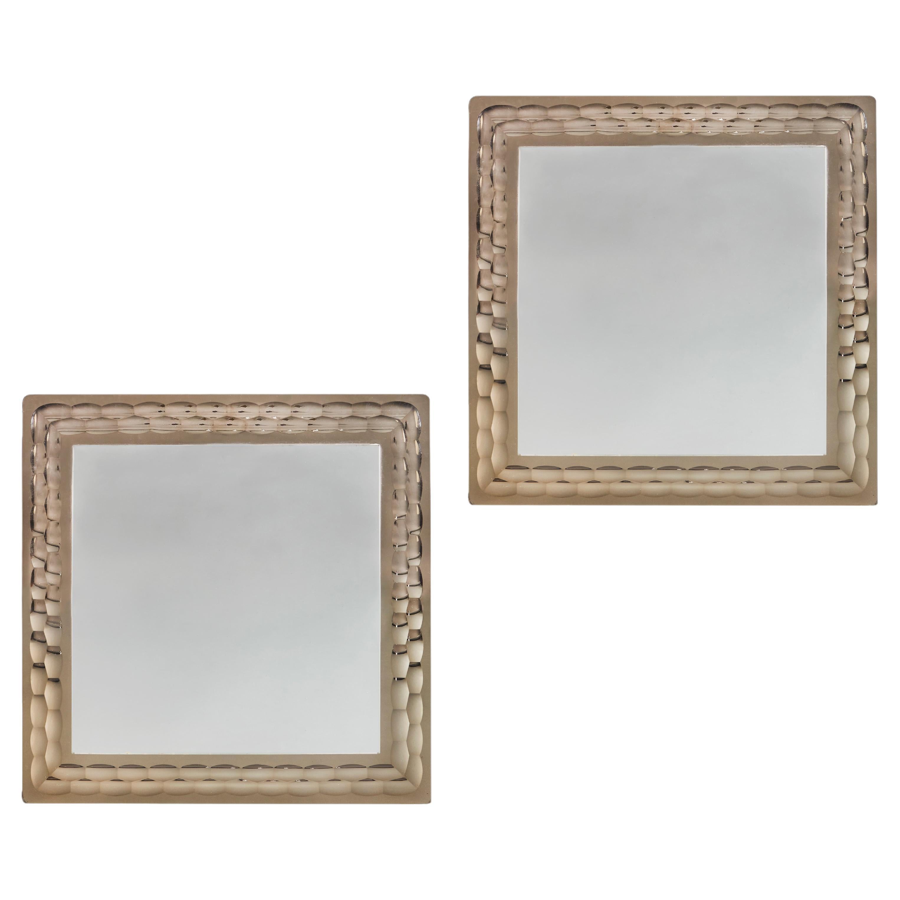 A Pair of Unusual Italian Mirrors After Fontana Arte For Sale