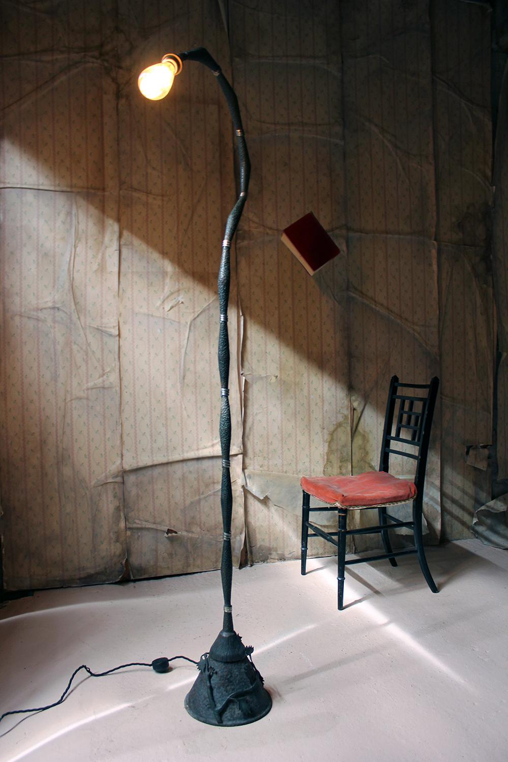 Unusual 1980s Naturalistic Beaten Bronzed Metal Floor Standing Lamp For Sale 4