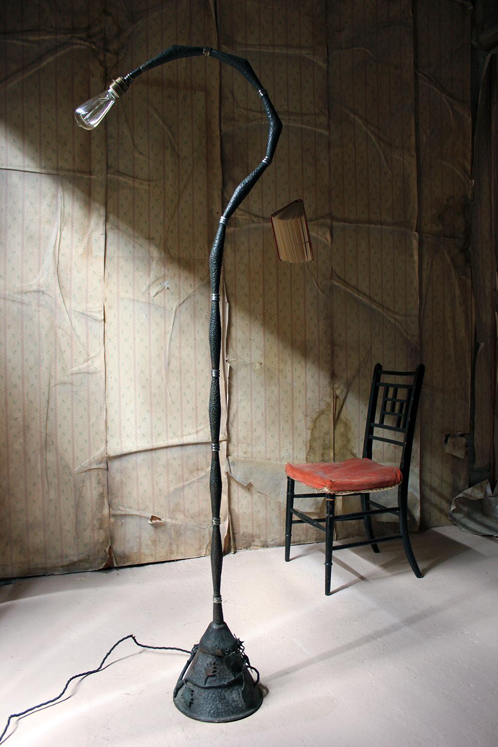 Unusual 1980s Naturalistic Beaten Bronzed Metal Floor Standing Lamp For Sale 7