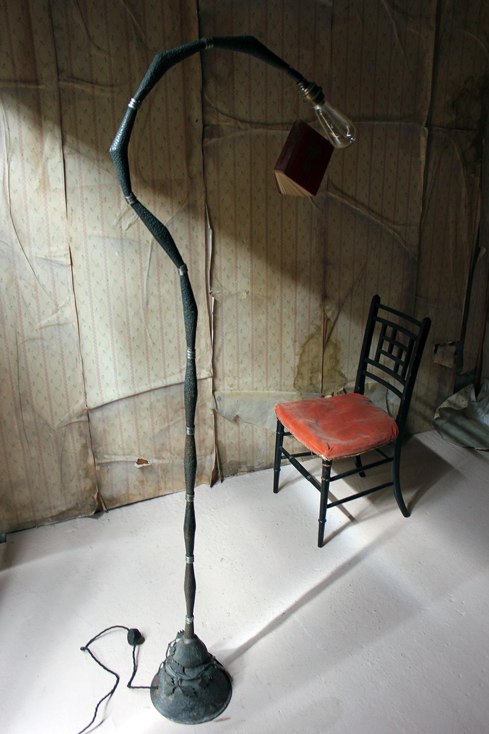 Unusual 1980s Naturalistic Beaten Bronzed Metal Floor Standing Lamp For Sale 9