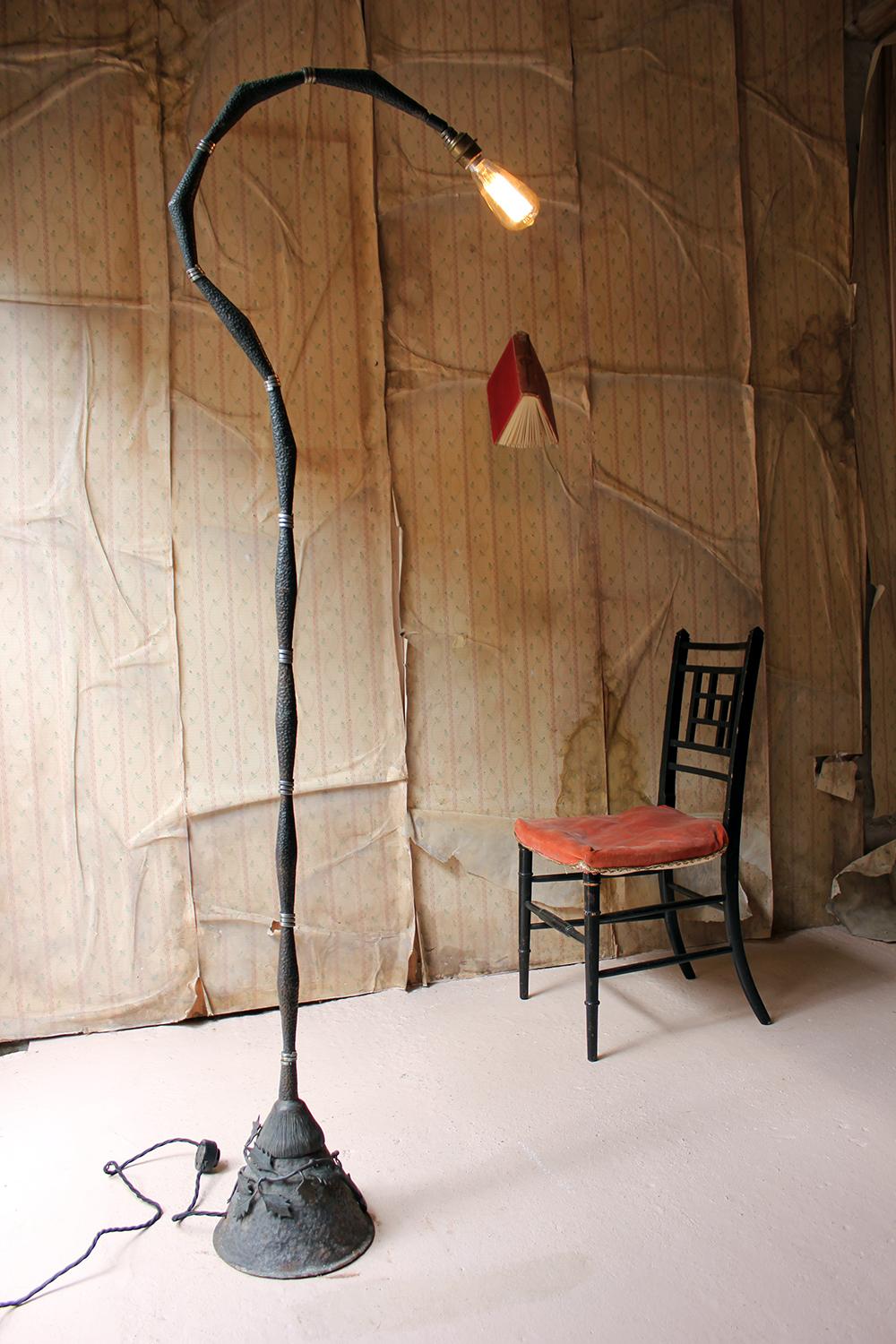 Unusual 1980s Naturalistic Beaten Bronzed Metal Floor Standing Lamp For Sale 10