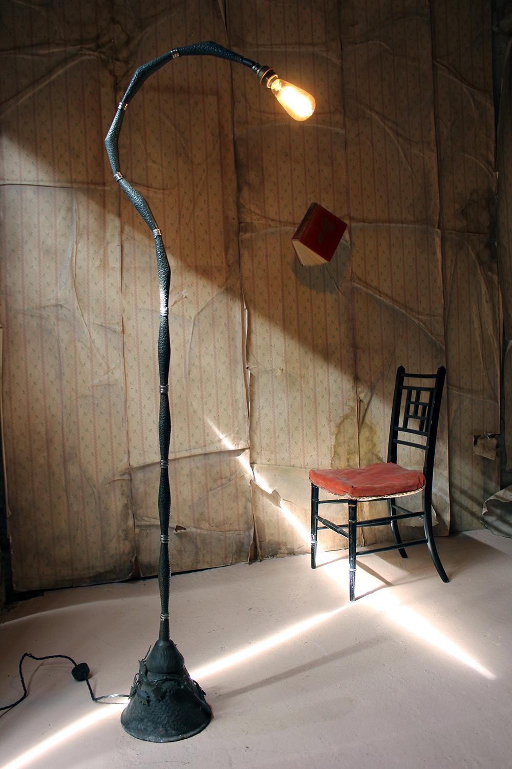 Unusual 1980s Naturalistic Beaten Bronzed Metal Floor Standing Lamp For Sale 1