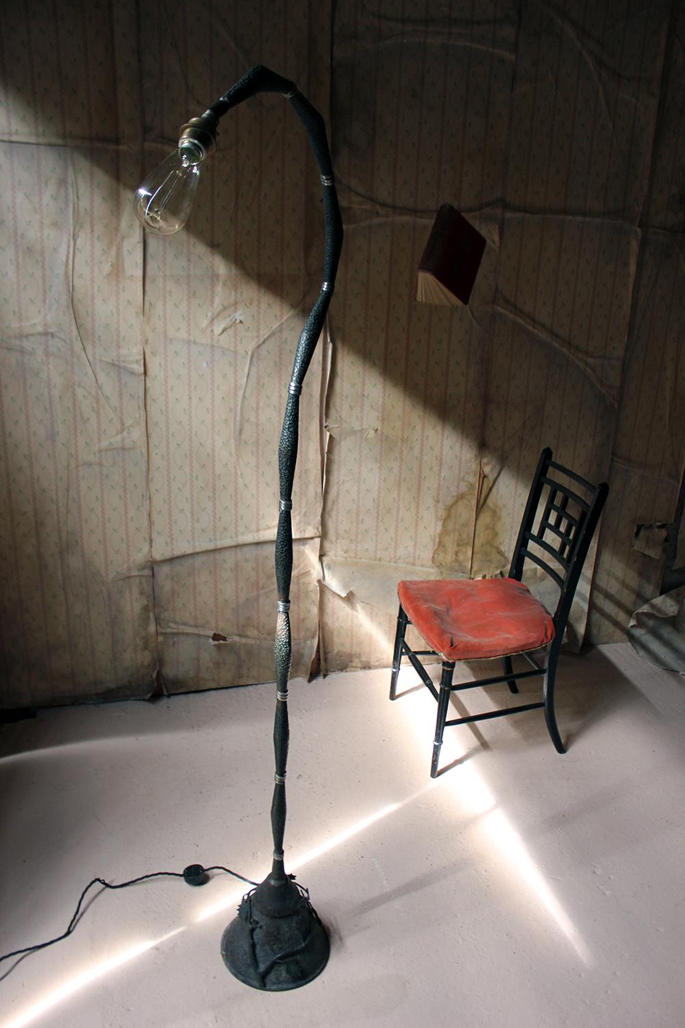 Unusual 1980s Naturalistic Beaten Bronzed Metal Floor Standing Lamp For Sale 2