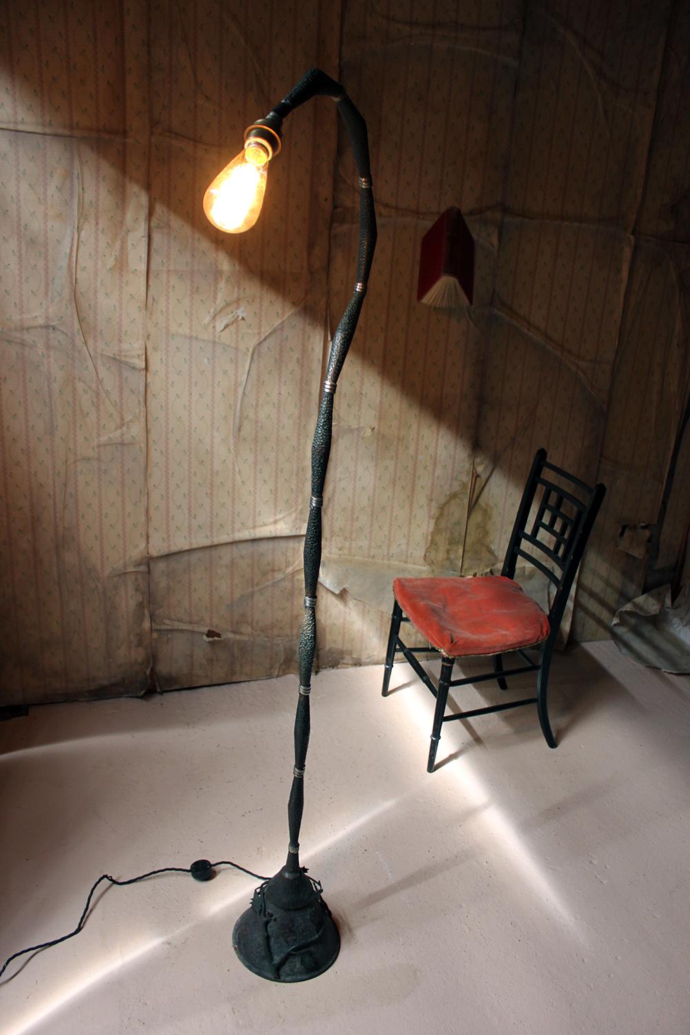 Unusual 1980s Naturalistic Beaten Bronzed Metal Floor Standing Lamp For Sale 3