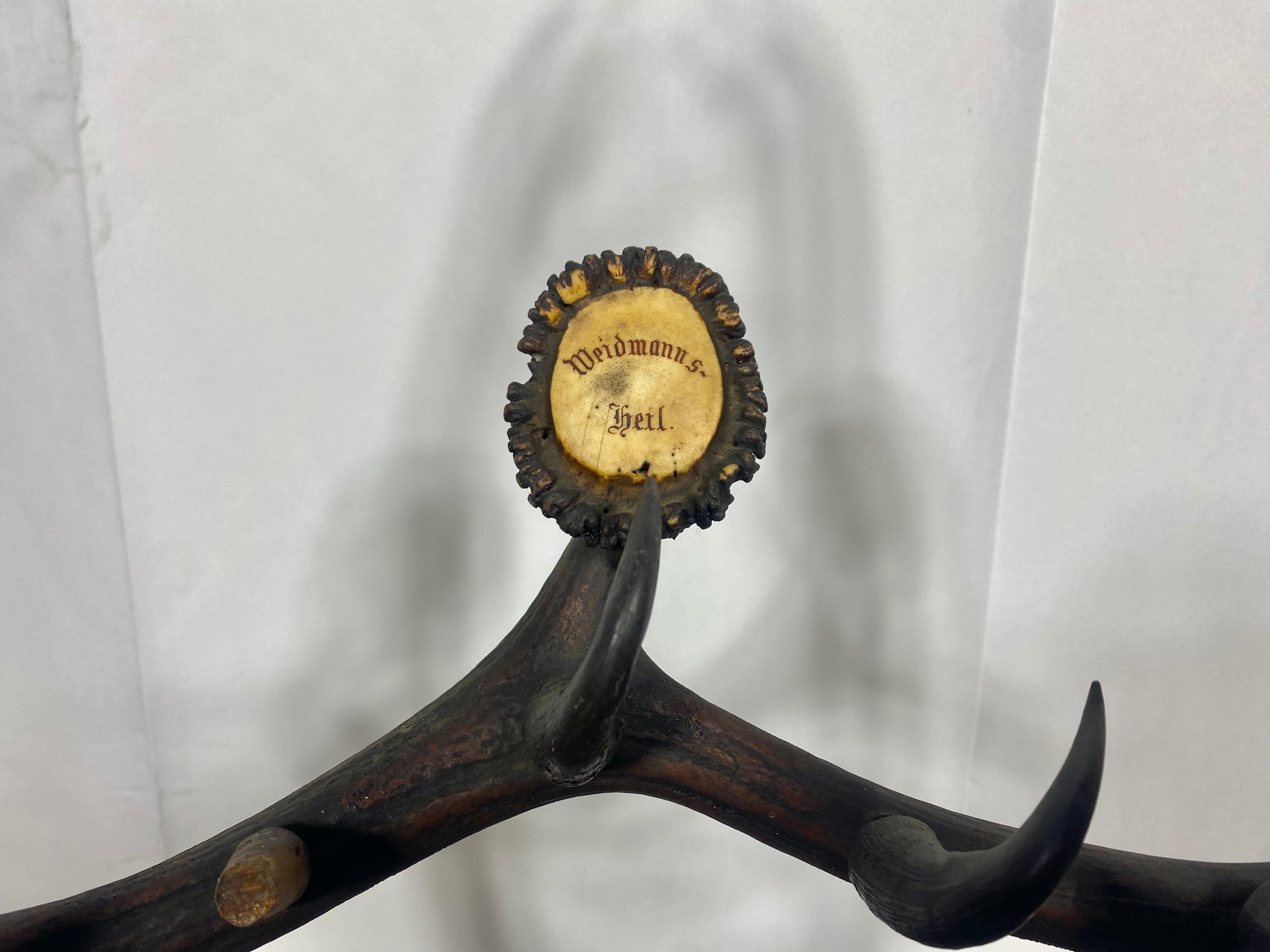 Unusual 19th Century Antler horn / oak German Valet, box . Weidmanns Heil 2
