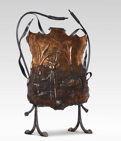 Unusual 19th Century Copper Embossed Fire Screen