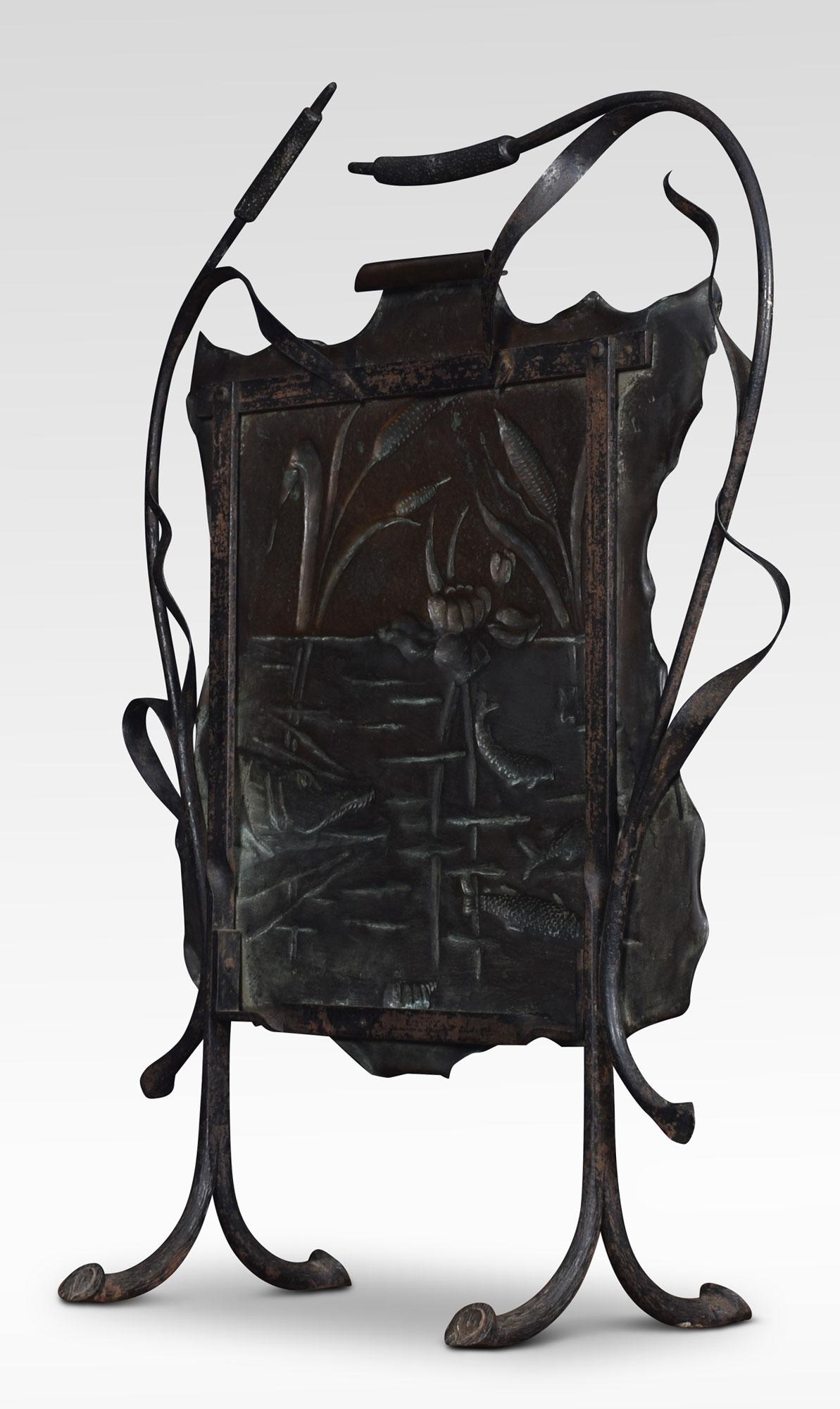 Unusual 19th Century Copper Embossed Fire Screen For Sale 1
