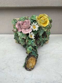 19th Century French Majolica Sconce with Roses & Daisies