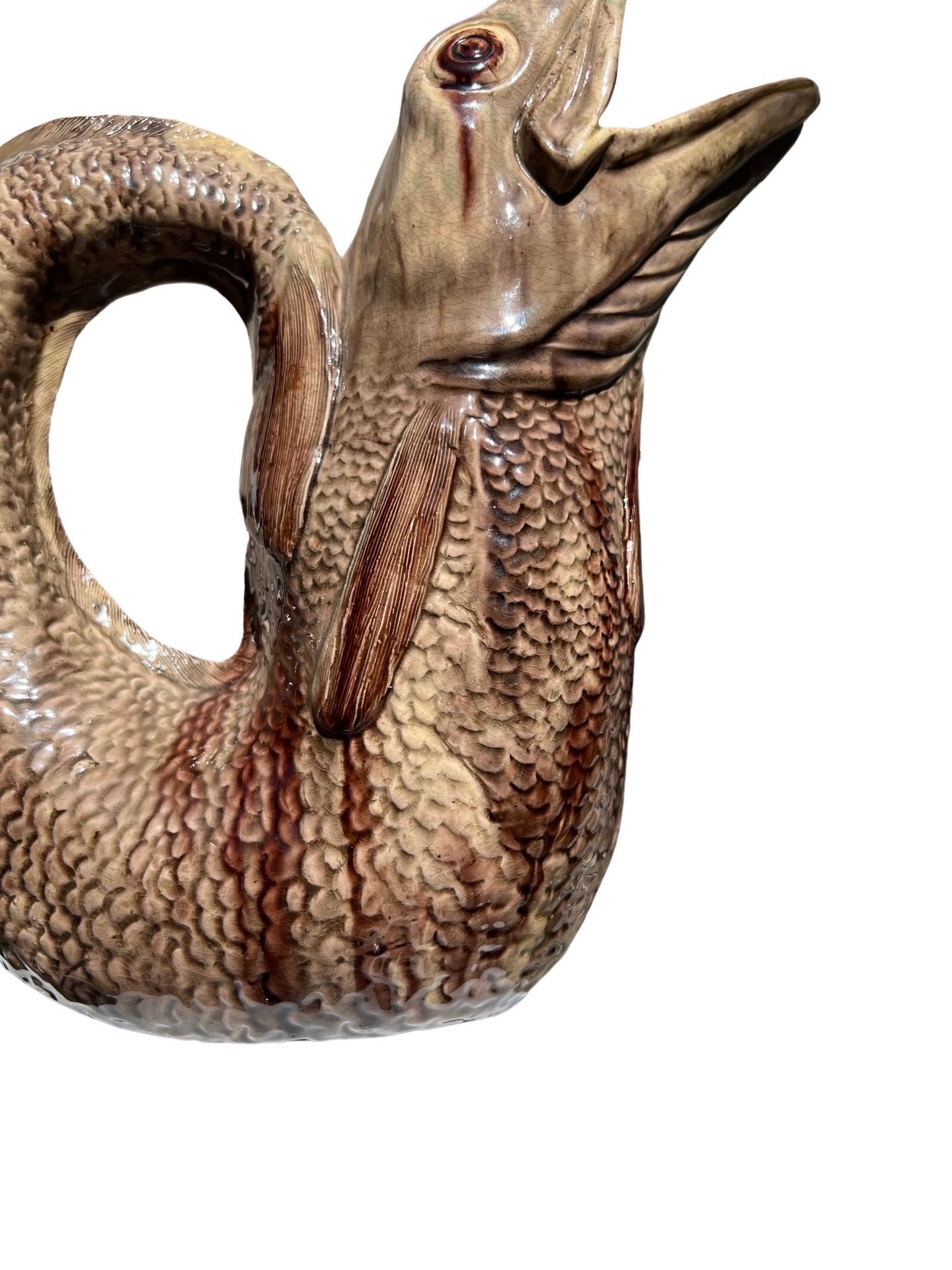 Aesthetic Movement Unusual 19th Century Large Eel Form Majolica Pottery Pitcher For Sale