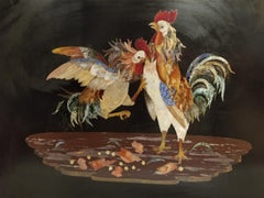 Ungewöhnliches Mosaik aus dem 19. Jahrhundert, Pietra-Dura-Tafel "The Cock Fight"