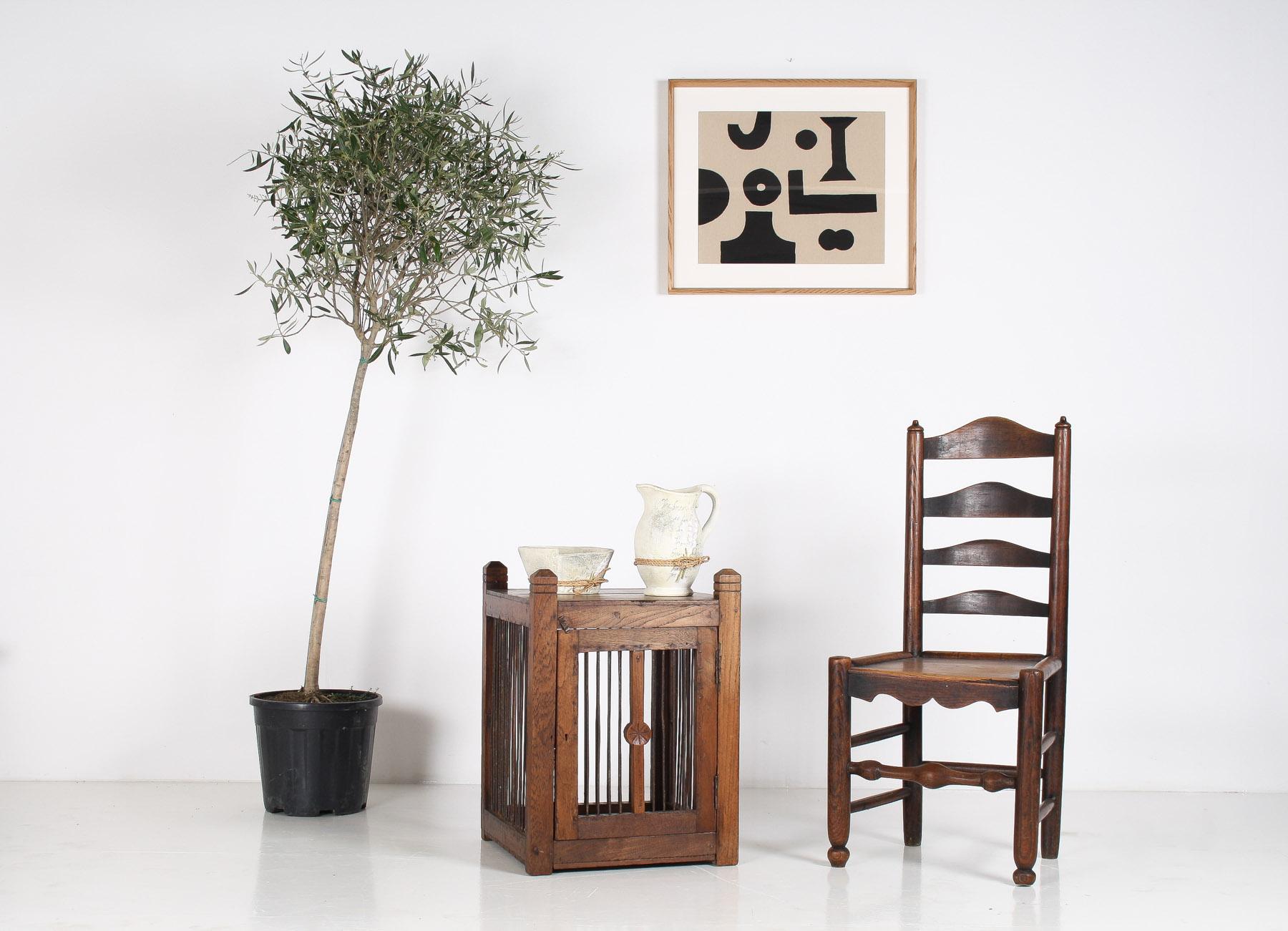 This former 19th Century Chicken/Bird cage would have once been used to protect poultry, now it presents as a characterful side table with handy storage.  Constructed from solid oak, it has four pillar corner posts that extend above the top,