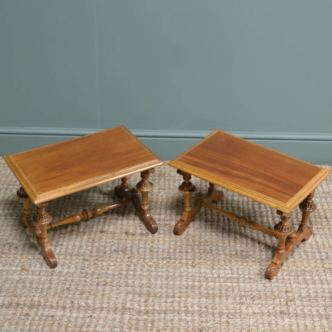 Late 19th Century Unusual 19th Century Pair of Small Victorian Walnut Antique Coffee Tables For Sale