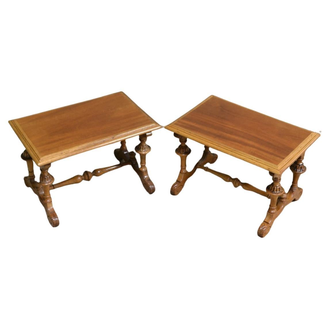 Unusual 19th Century Pair of Small Victorian Walnut Antique Coffee Tables For Sale