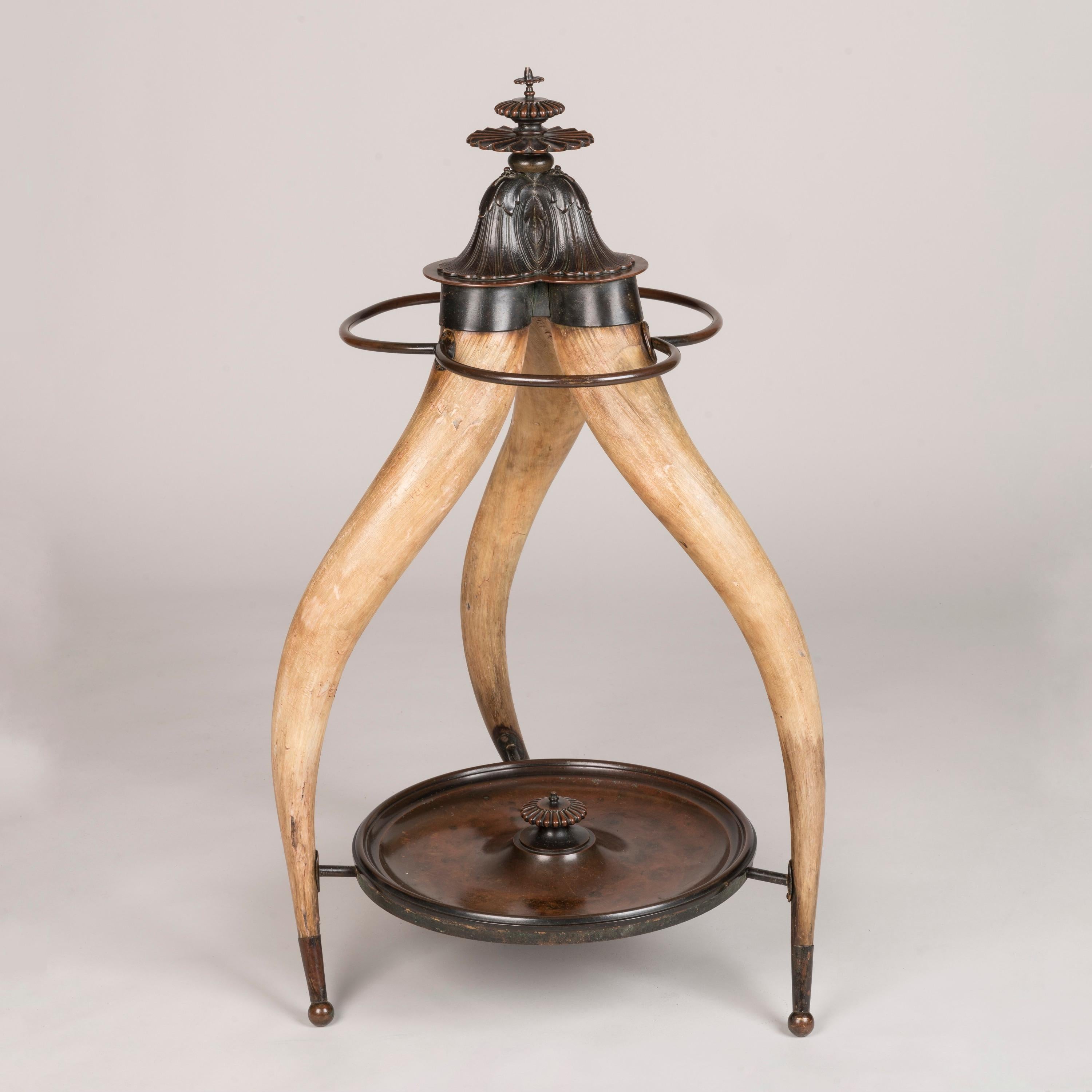 Unusual 19th Century Patinated Bronze-Mounted Longhorn Stick Stand For Sale 1