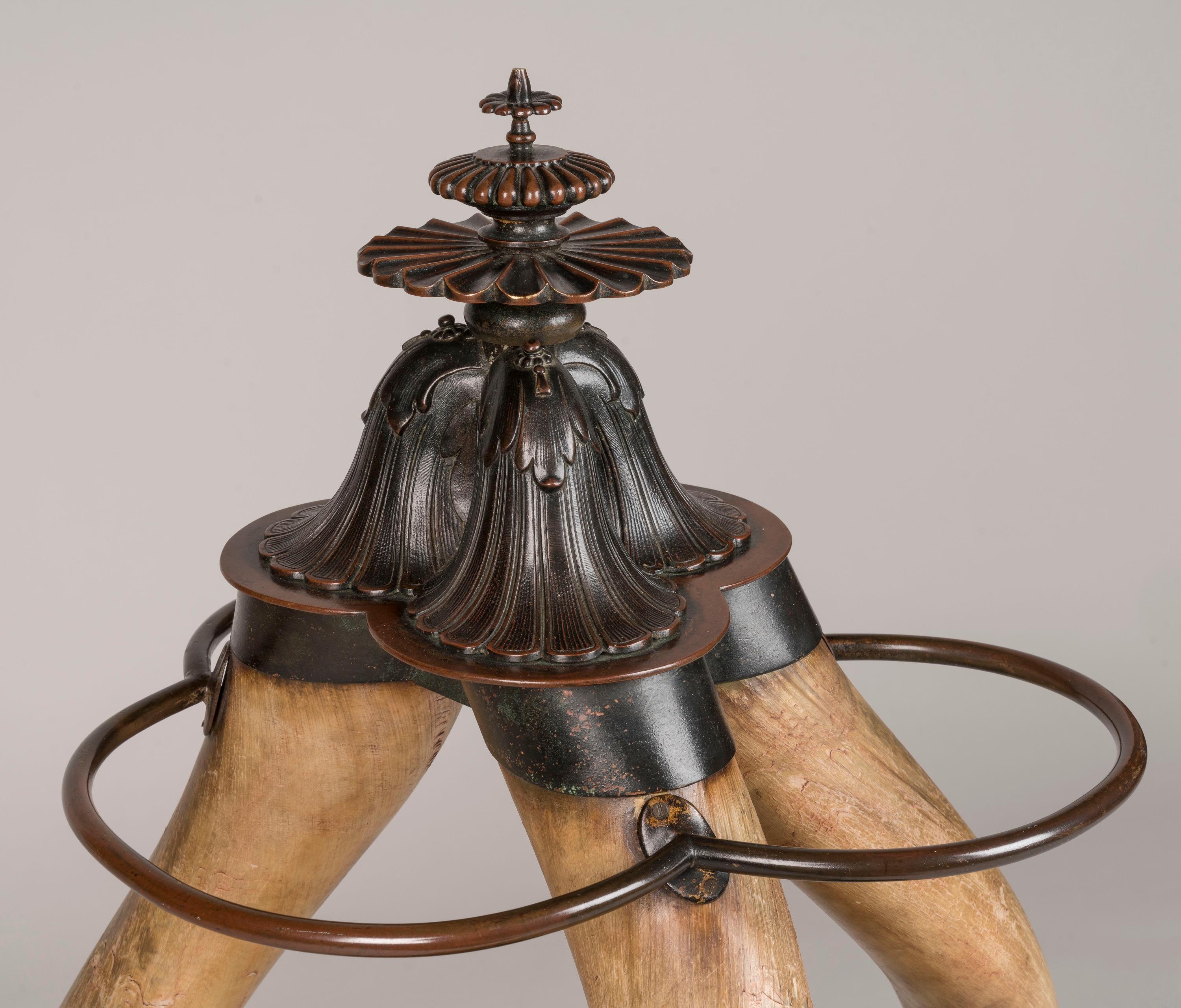 Unusual 19th Century Patinated Bronze-Mounted Longhorn Stick Stand For Sale 2
