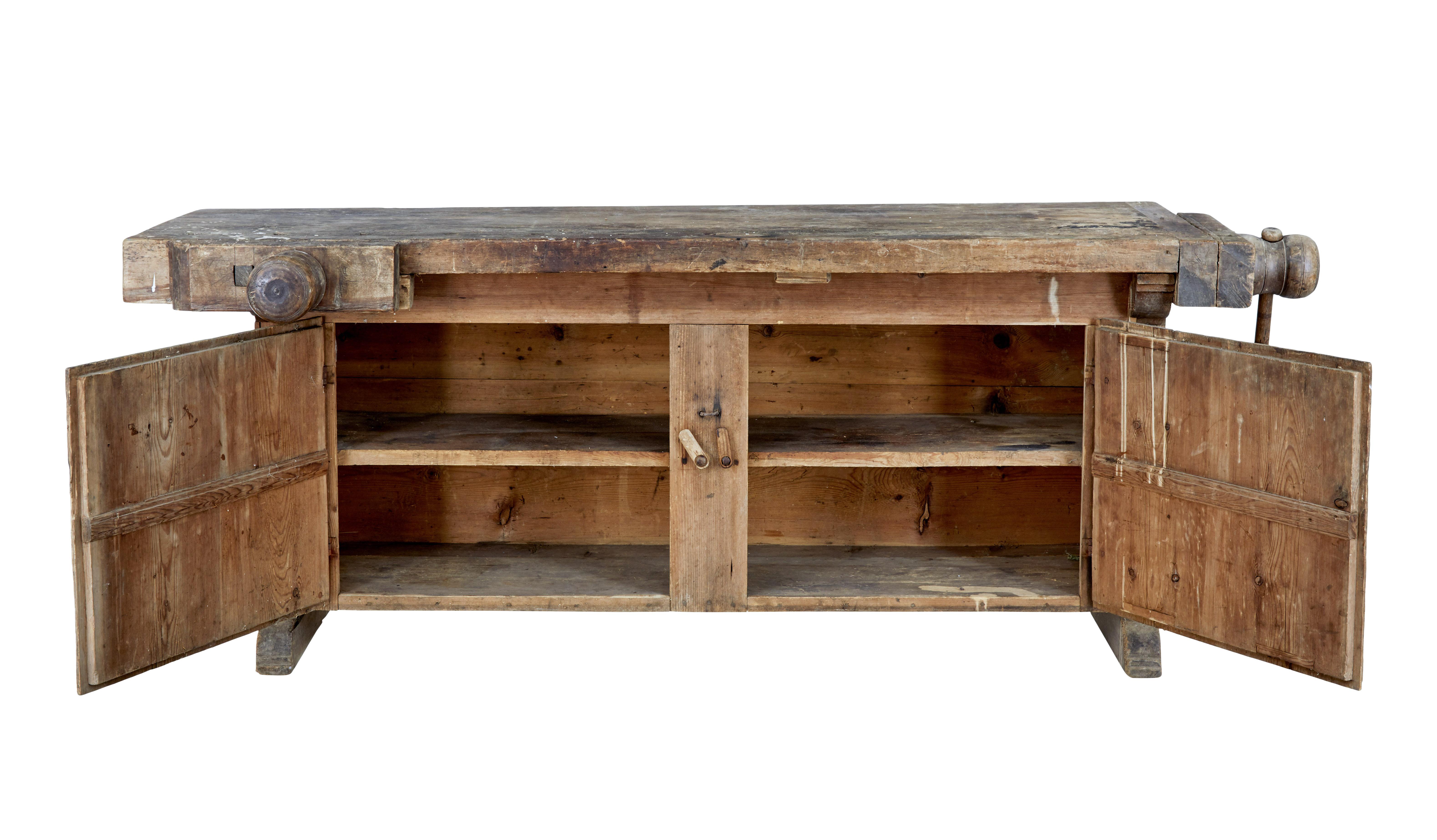 Rustic Unusual 19th Century Pine Sideboard Workbench