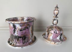 Unusual 19th Century Pink Lustreware Staffordshire Pottery Covered Jar