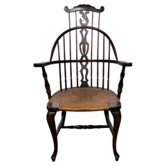Ungewöhnlicher Windsor-Sessel des 19. Jahrhunderts mit Binsensitz...