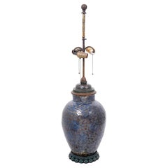 Antique Unusual 19th Ct. Persian Ceramic Jar Converted Lamp W/ Wonderful Bronze Hardware