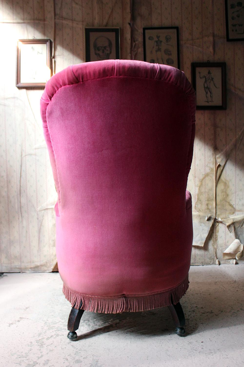 Unusual 19th Century French Pink Upholstered Spoon Back Armchair, circa 1870 8