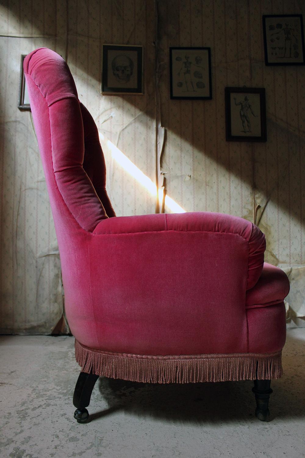 Unusual 19th Century French Pink Upholstered Spoon Back Armchair, circa 1870 9