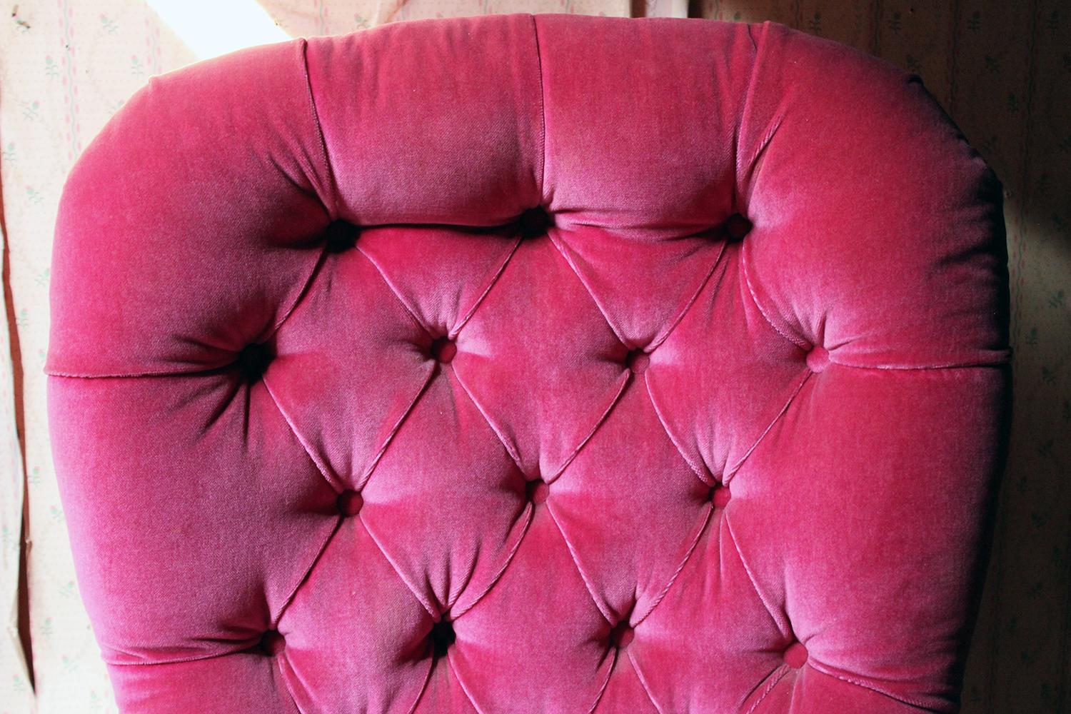 Late 19th Century Unusual 19th Century French Pink Upholstered Spoon Back Armchair, circa 1870