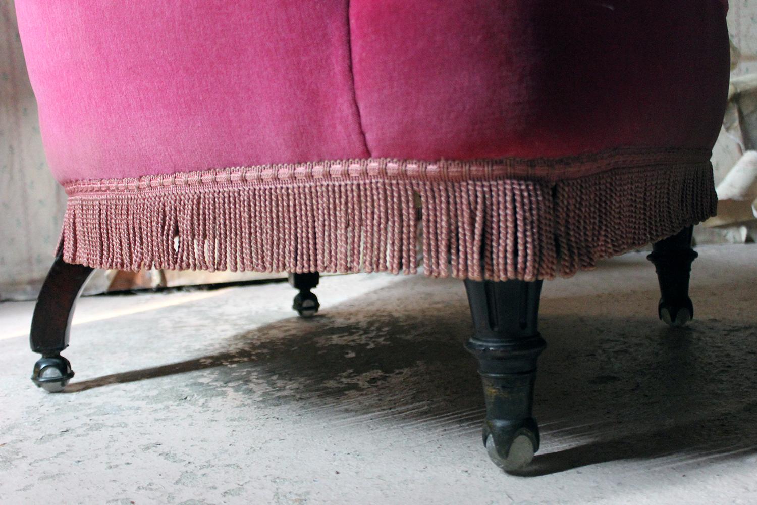 Velvet Unusual 19th Century French Pink Upholstered Spoon Back Armchair, circa 1870