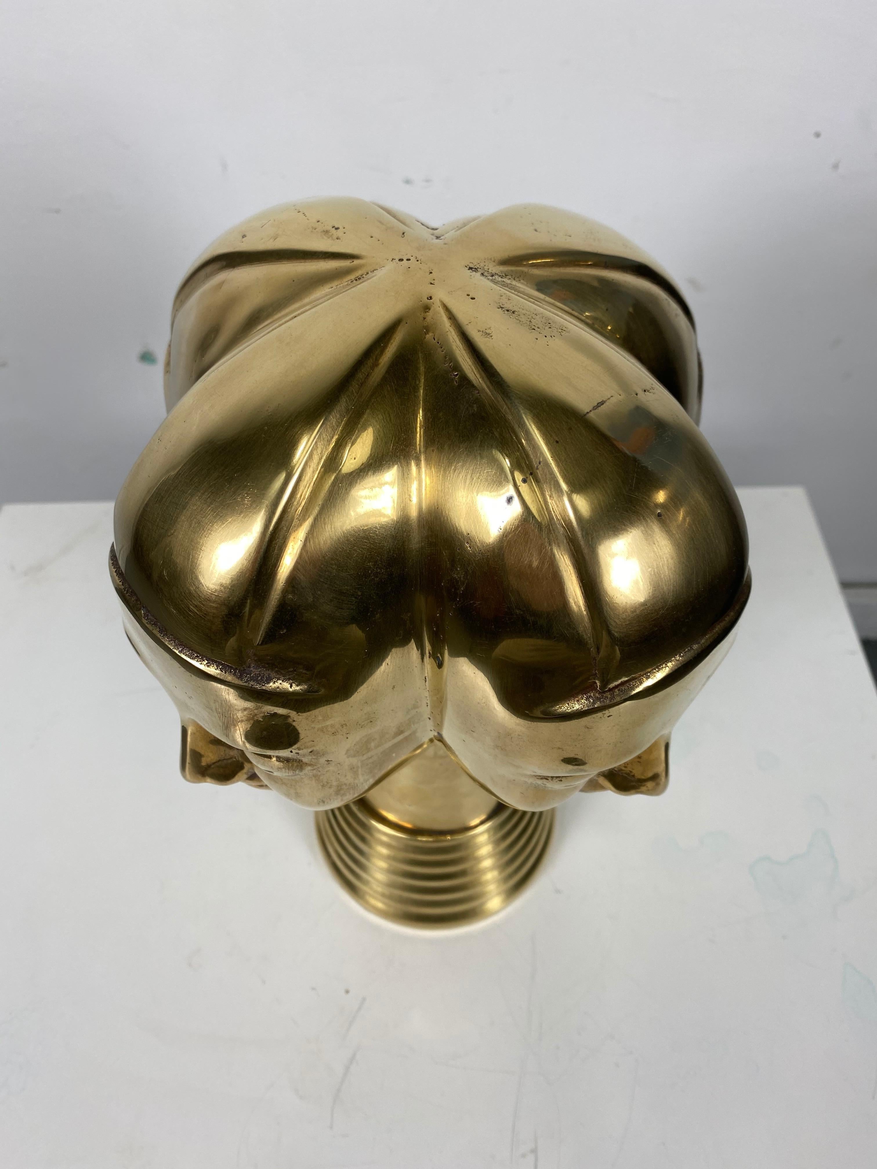 American Unusual 4-Head Modernist Brass Sculpture by Dolbi Cashier