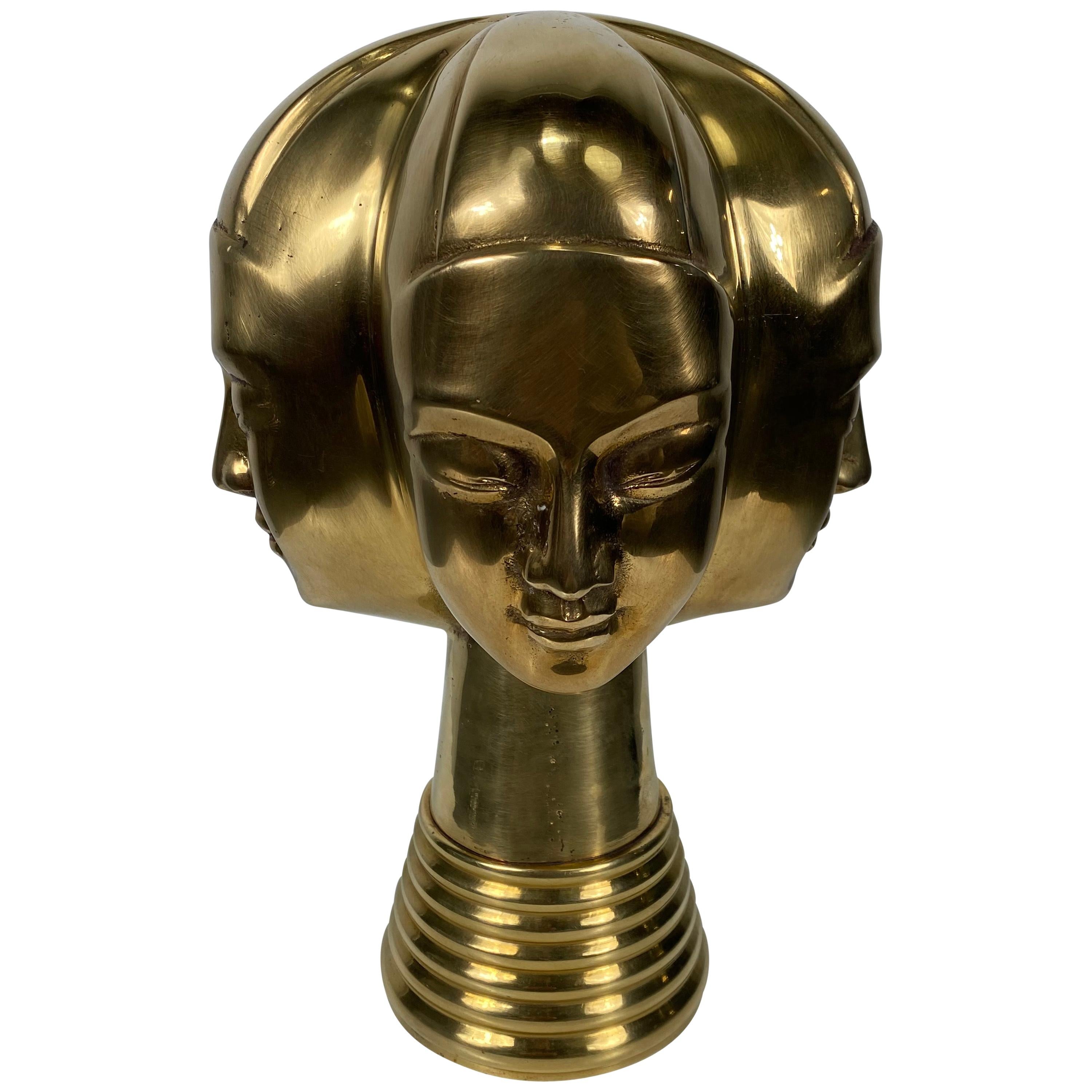 Unusual 4-Head Modernist Brass Sculpture by Dolbi Cashier