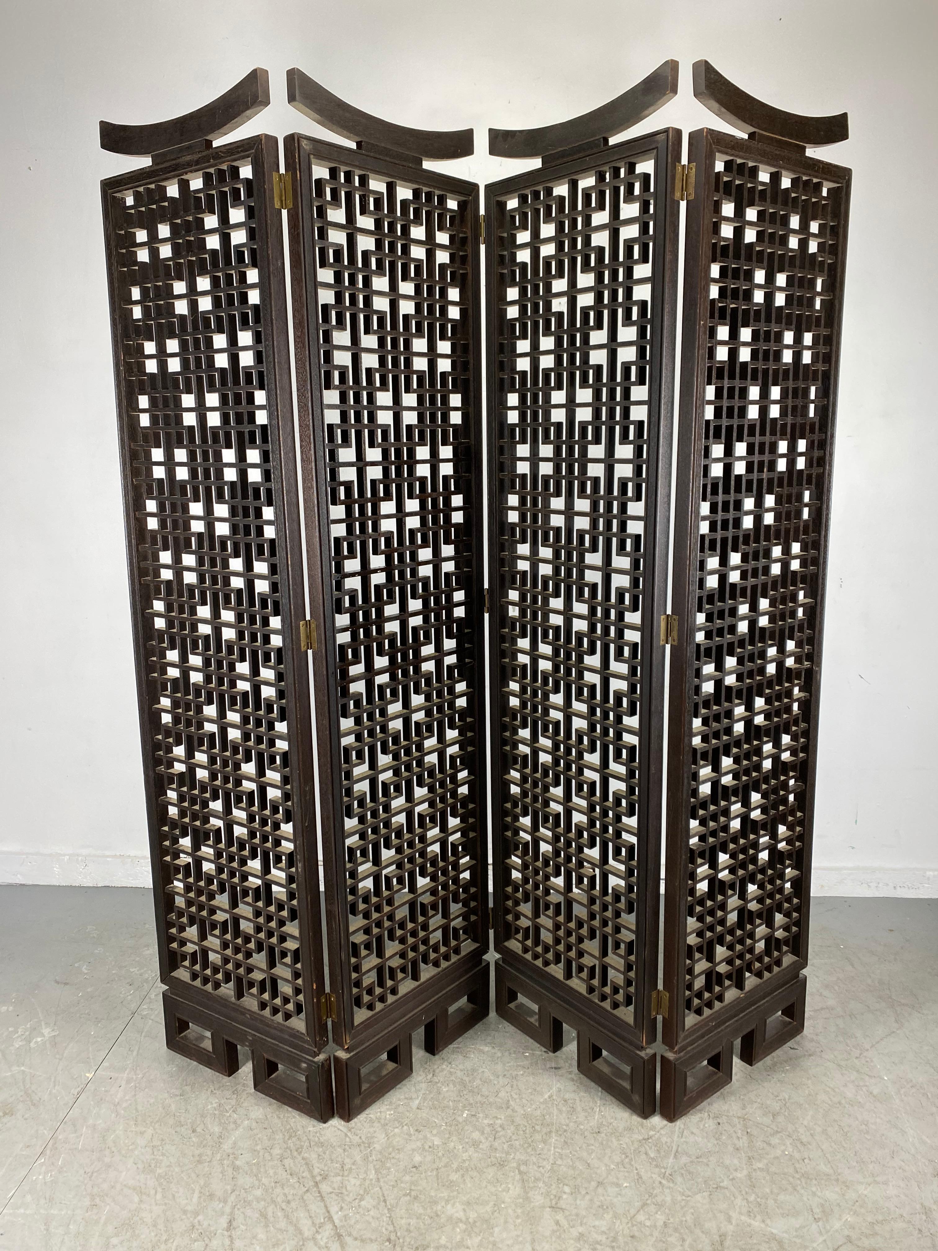 Unusual 4-panel traditional Meji, Japanese Shoji screen / room divider, beautifully crafted, stunning design! Architectural, four hinged panels, each panel measures 17