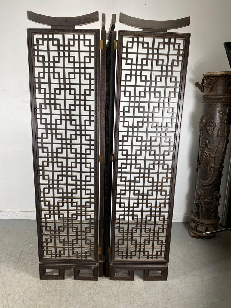 Unusual 4Panel Traditional Meji Japanese Shoji Screen / Room Divider