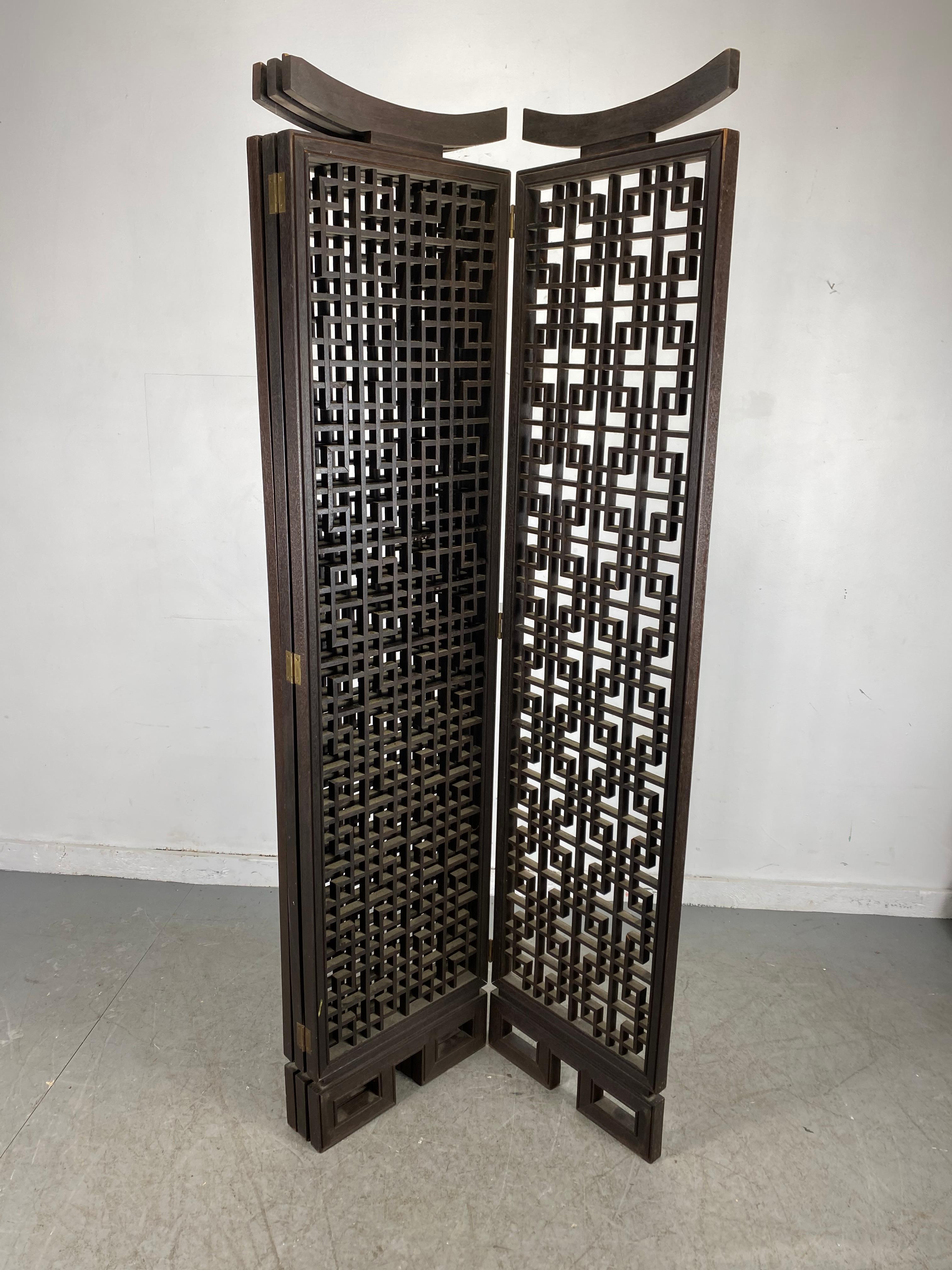 Hand-Crafted Unusual 4-Panel Traditional Meji Japanese Shoji Screen / Room Divider For Sale