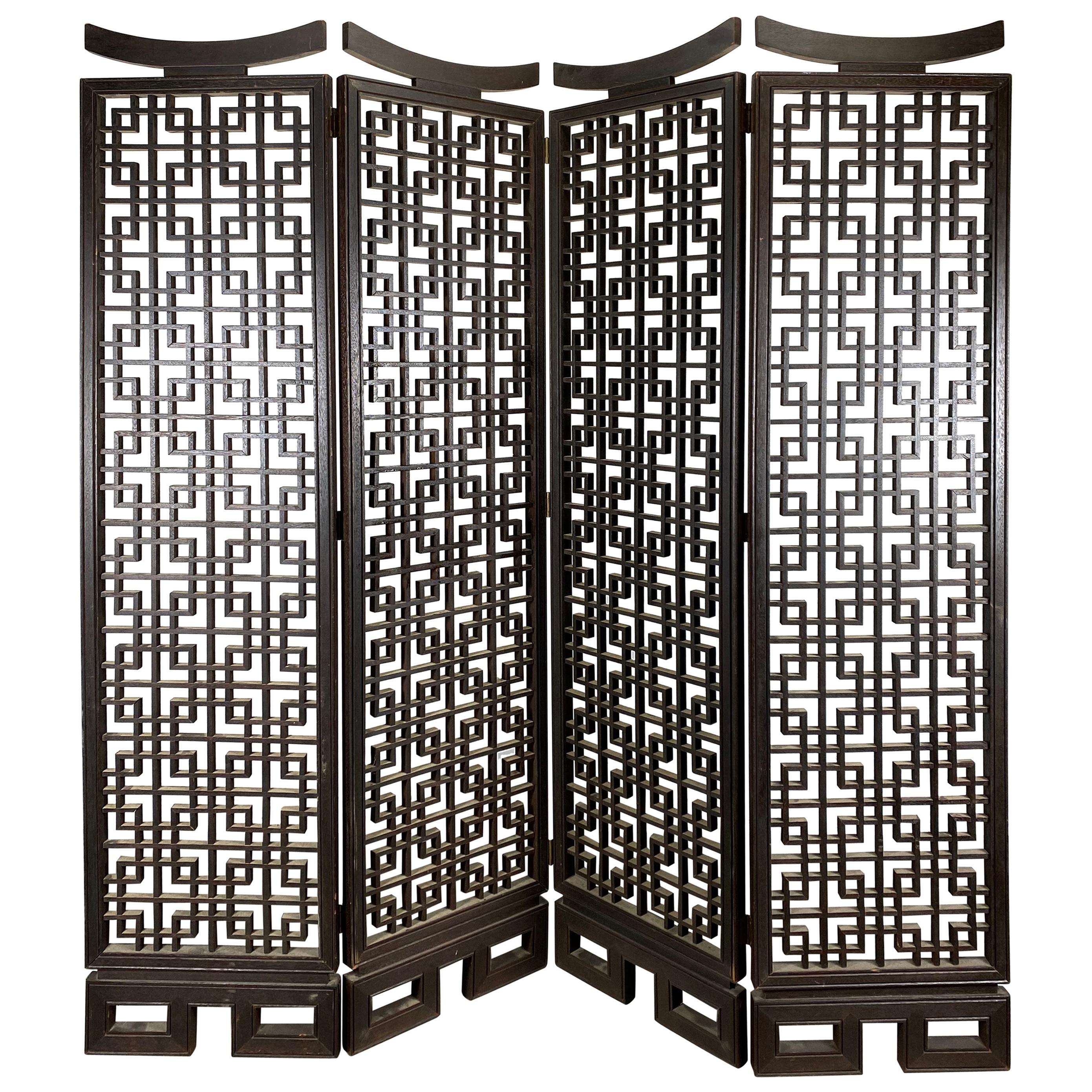 Unusual 4-Panel Traditional Meji Japanese Shoji Screen / Room Divider For Sale