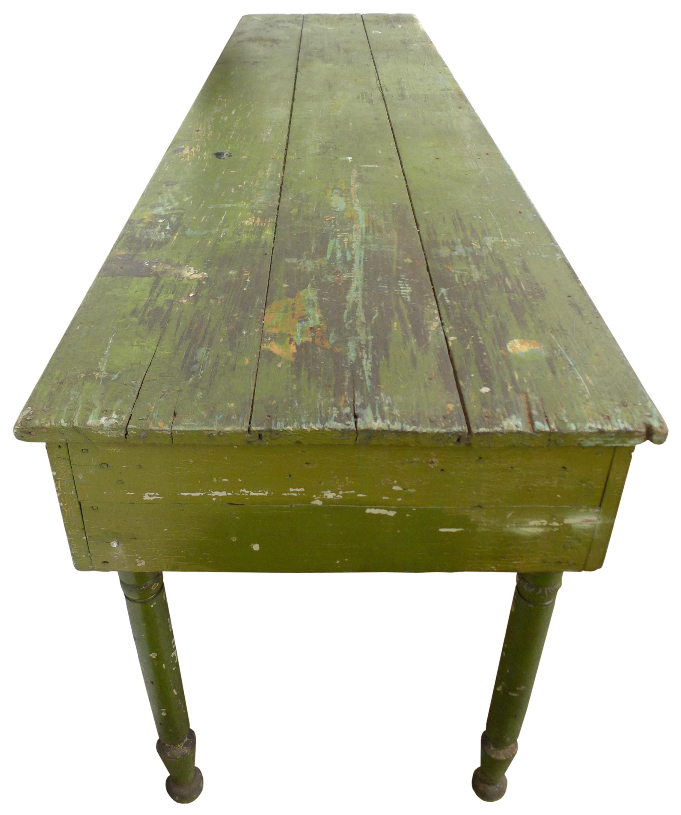 Hand-Painted Unusual 5-Legged Rustic Console or Work Table For Sale