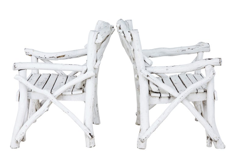 Unusual 5 Piece Painted Natural Wood Garden Set For Sale at 1stDibs