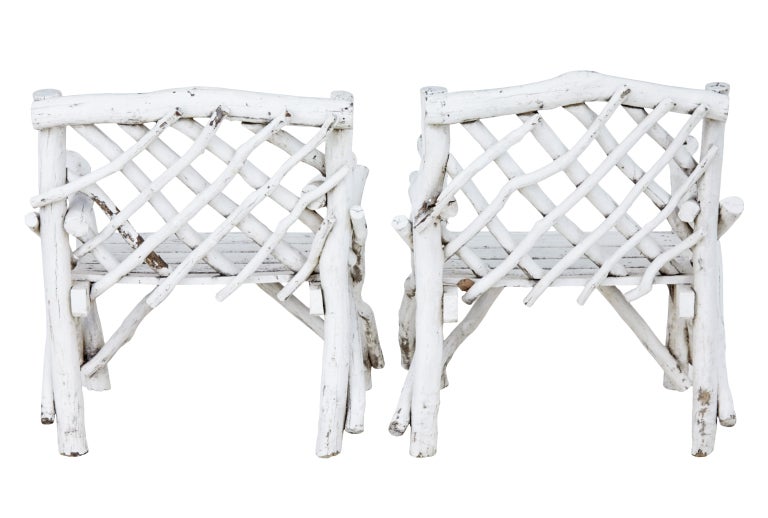 Unusual 5 Piece Painted Natural Wood Garden Set For Sale at 1stDibs