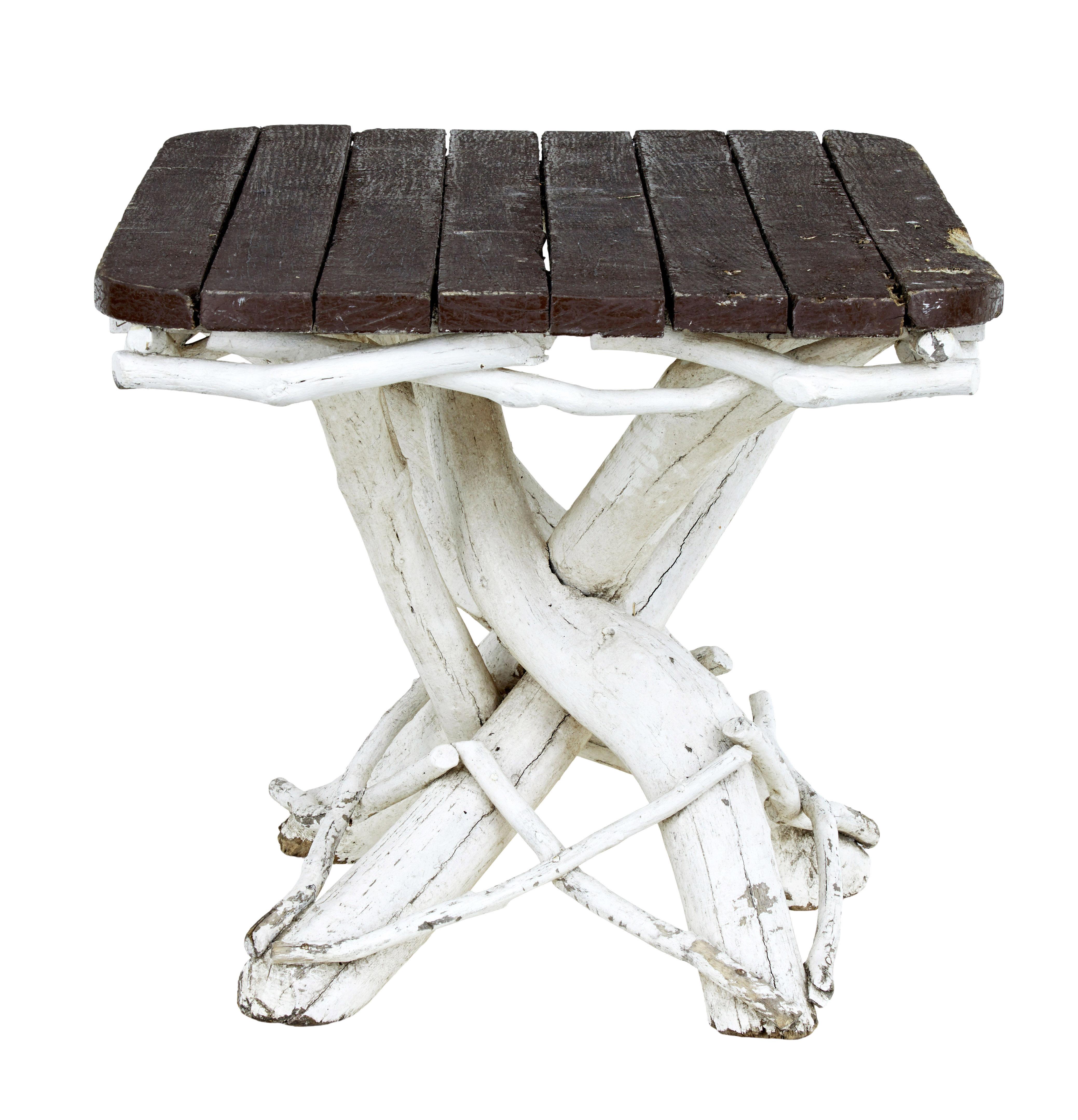 Swedish Unusual 5 piece painted natural wood garden set For Sale