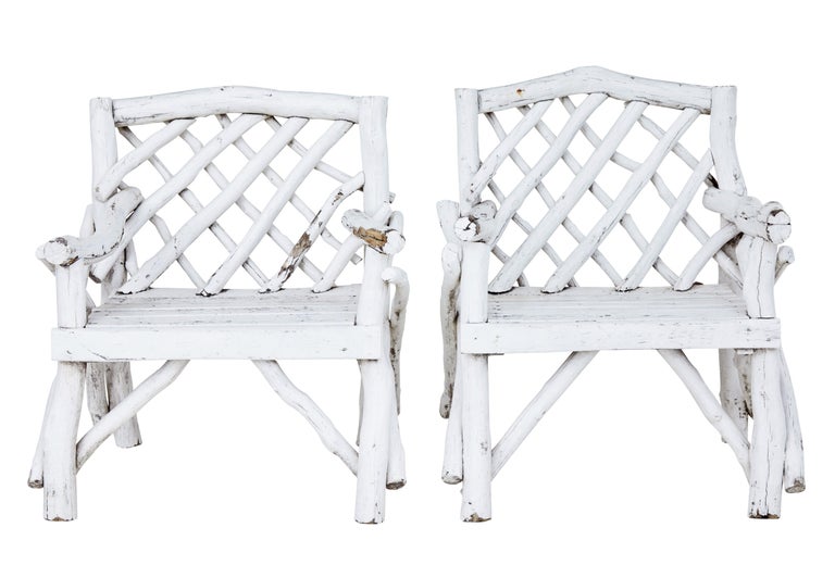 Unusual 5 Piece Painted Natural Wood Garden Set For Sale at 1stDibs