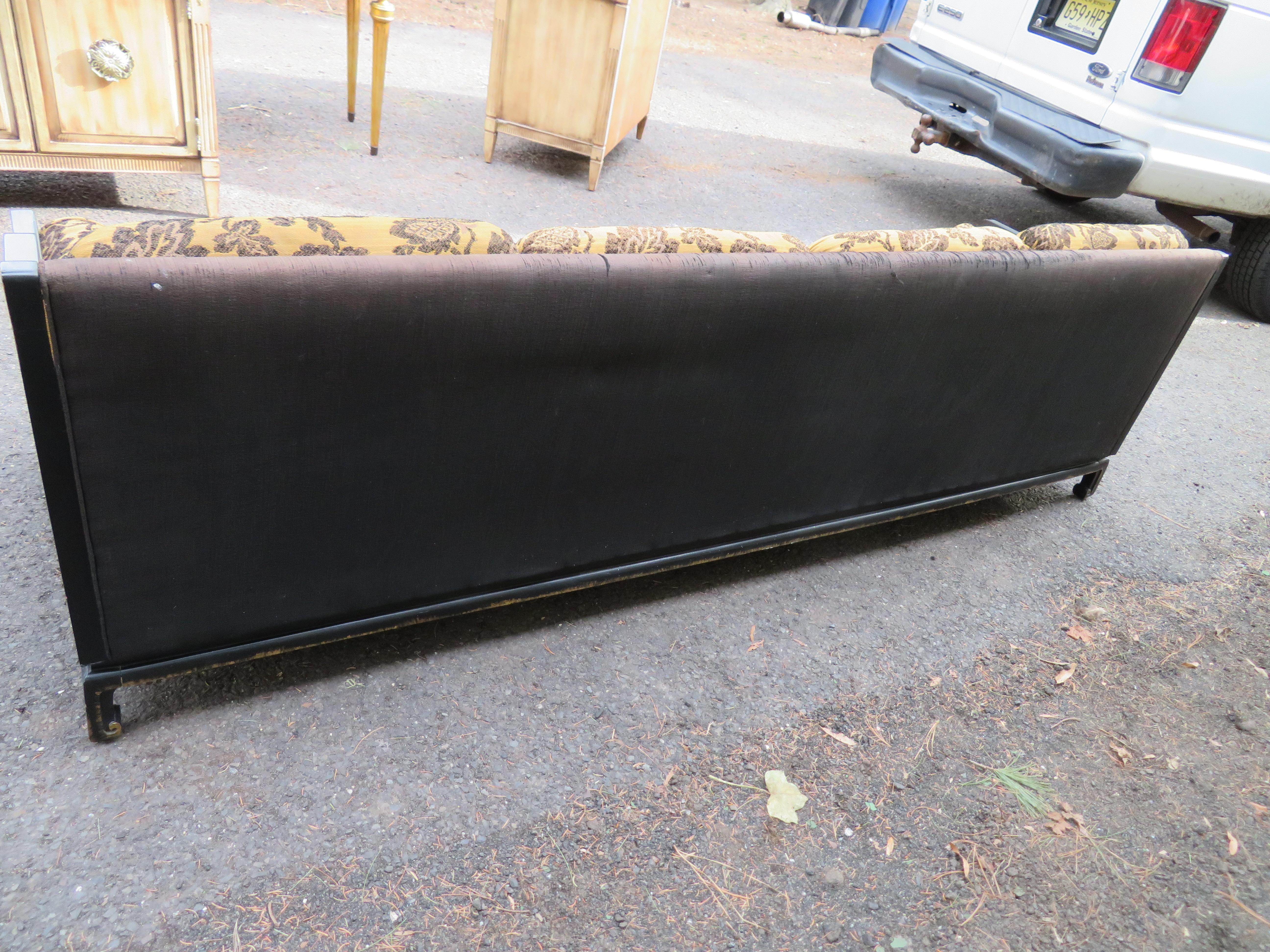 Mid-20th Century Unusual 1970s Asian James Mont style Black Lacquered Sofa Midcentury Chinoiserie For Sale