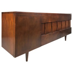 Unusual 9-Drawer Dresser, Sculpted Walnut Made by American of Martinsville