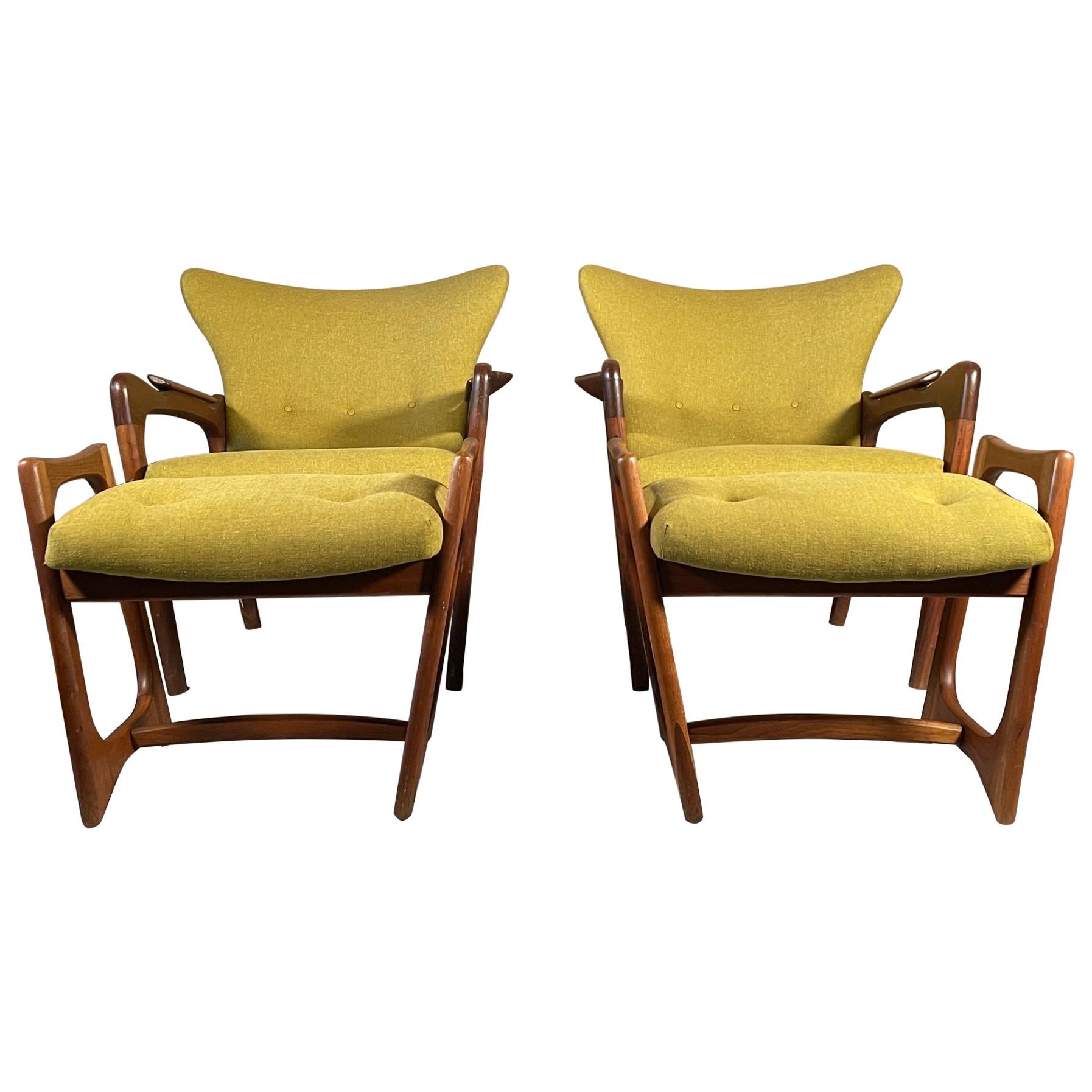 Unusual Adrian Pearsall Armchairs with Ottomans