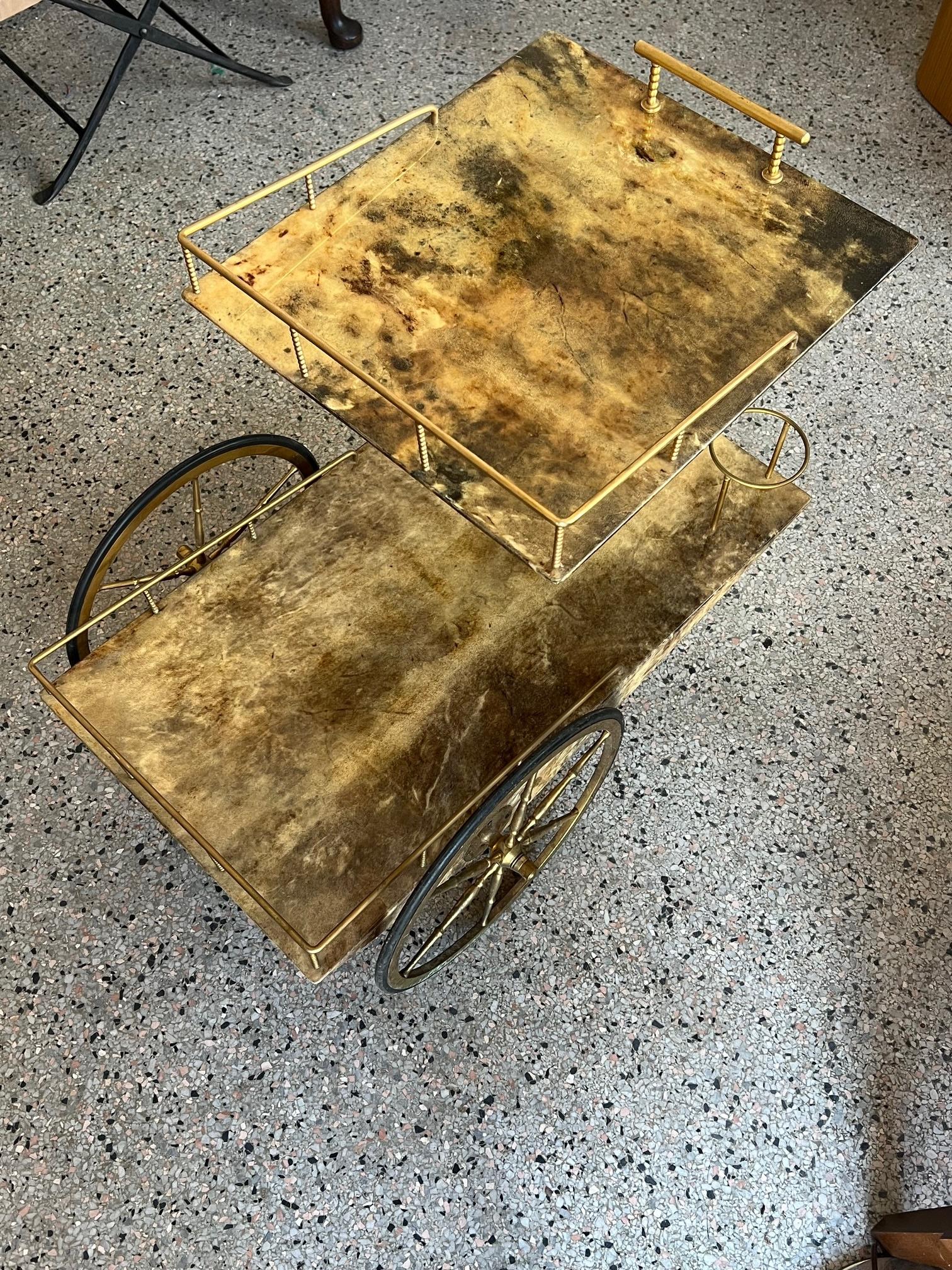Unusual Aldo Tura Bar Cart Signed Ca' 1960's 6