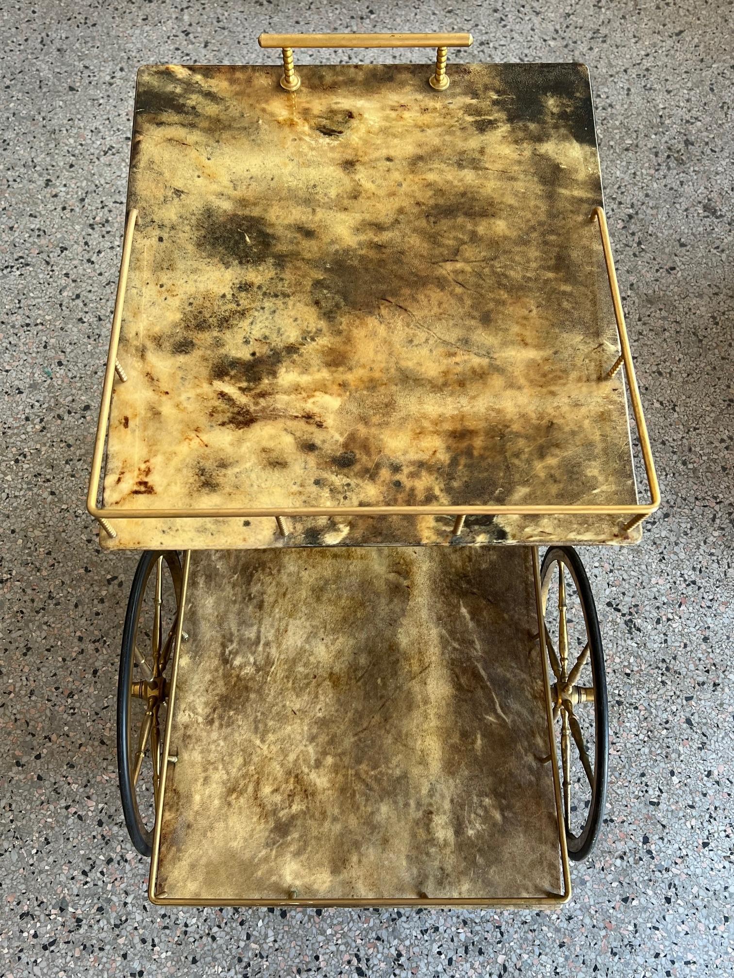 Unusual Aldo Tura Bar Cart Signed Ca' 1960's 7