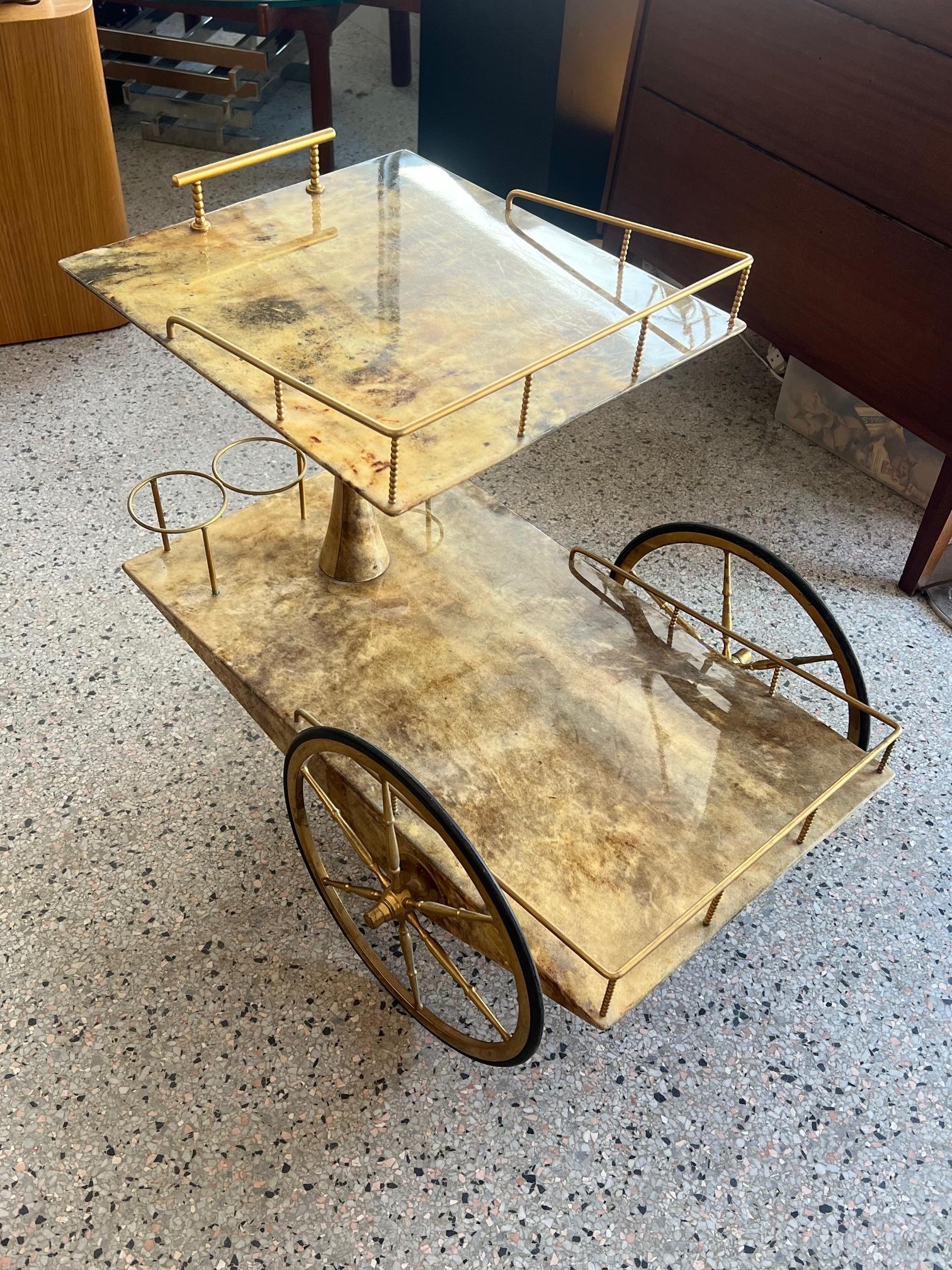 Unusual Aldo Tura Bar Cart Signed Ca' 1960's 8