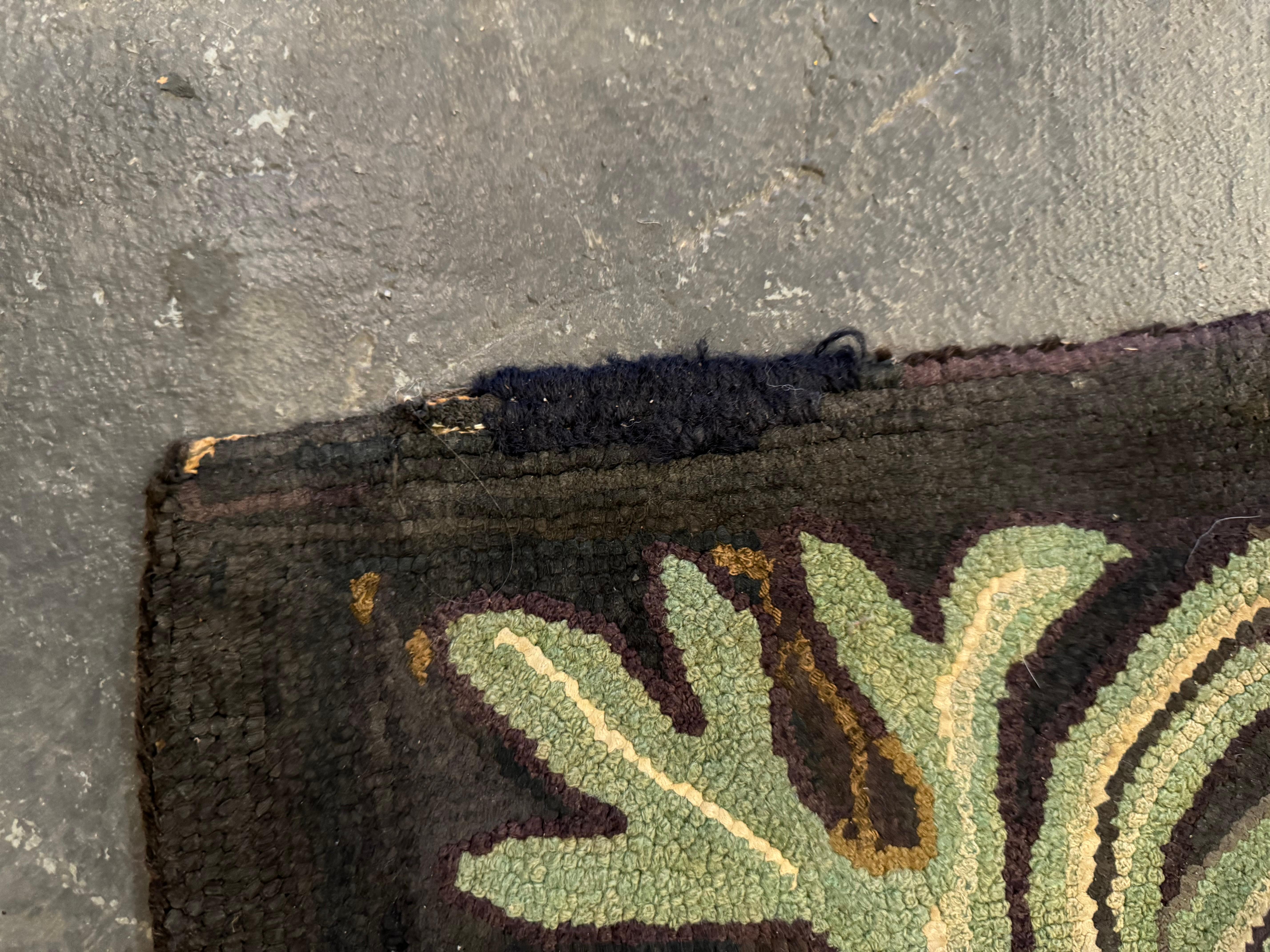 Unusual American Antique Geometric Hook Rug, c.1930s 3