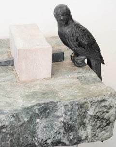 Console américaine inhabituelle en bois, bronze et pierre, 1950