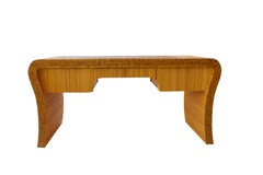Unusual American Modern Bamboo, Leather, and Chrome Banded Desk, Ernest Masi