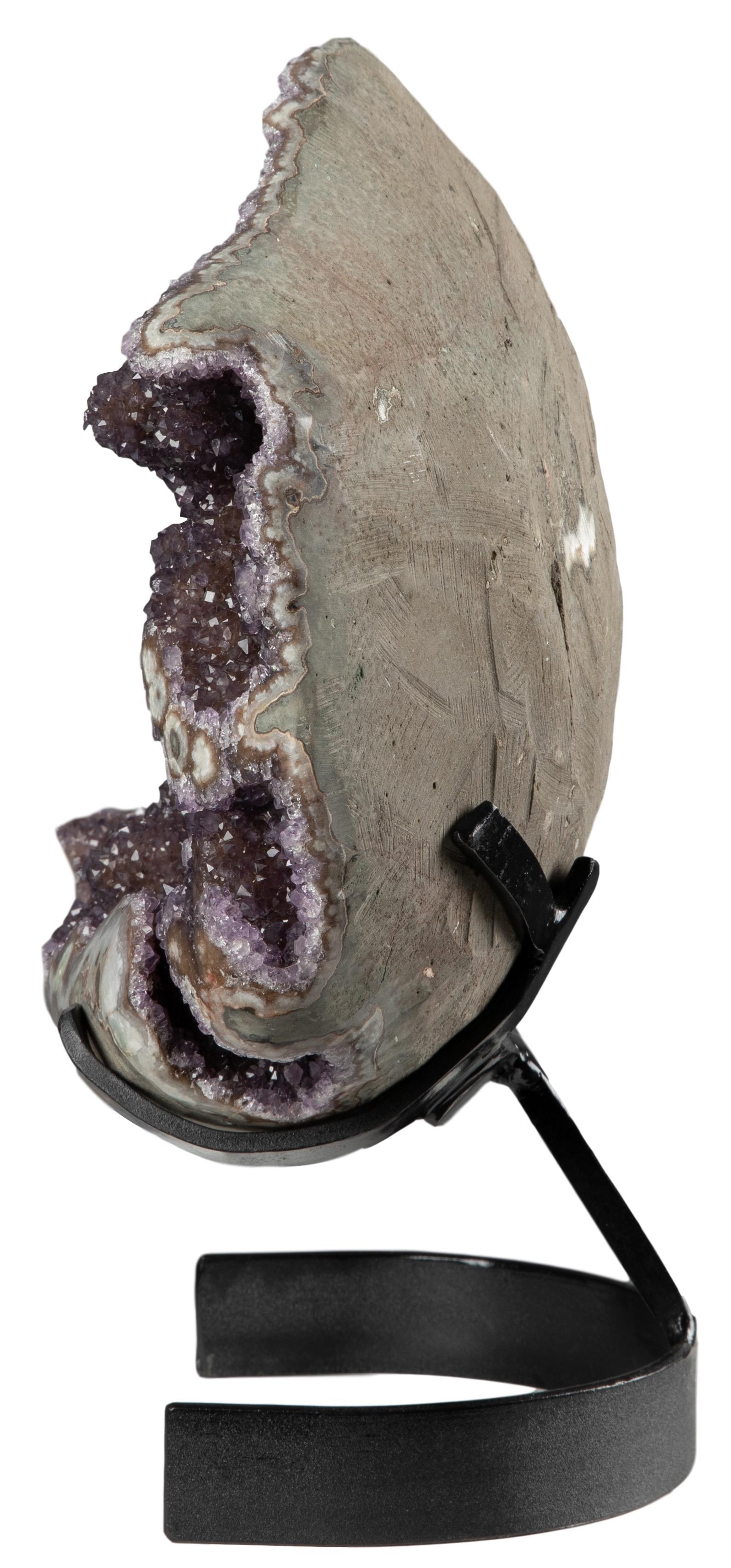 Agate Unusual Wide Amethyst / Red Druze Mineral Sculpture with Stalactites For Sale