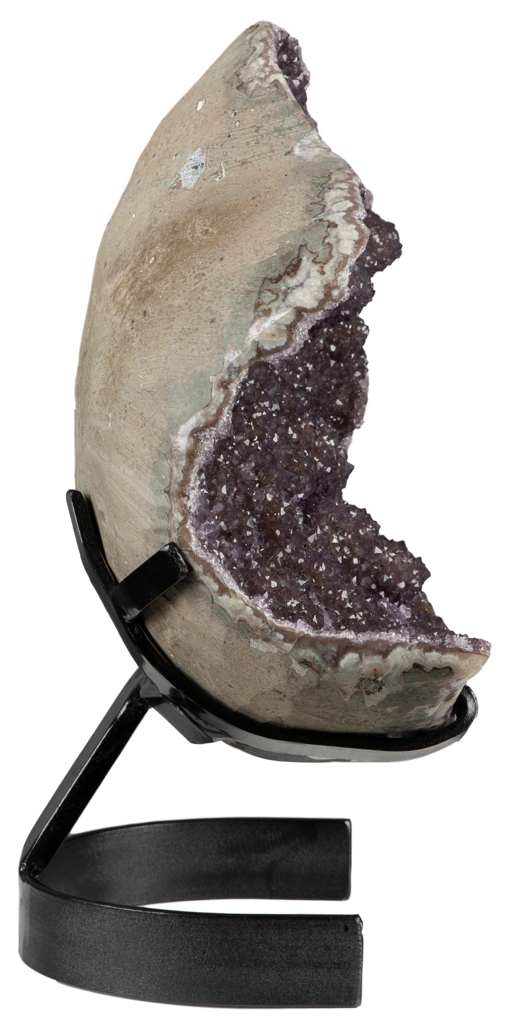 Unusual Wide Amethyst / Red Druze Mineral Sculpture with Stalactites For Sale 1