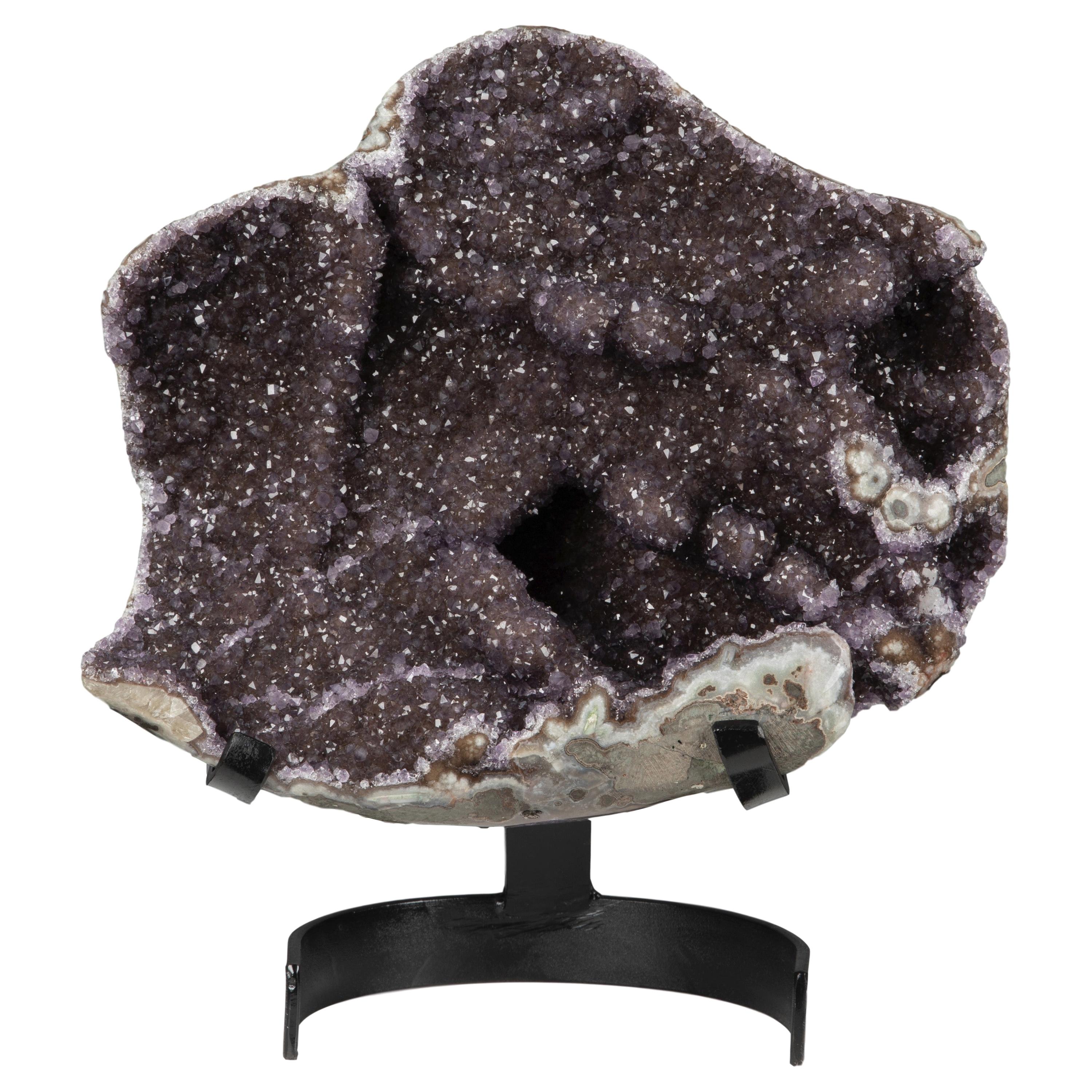 Unusual Wide Amethyst / Red Druze Mineral Sculpture with Stalactites For Sale